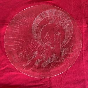 Vintage Pilgrim Glass Christmas 13” Party Serving Plate featuring candles